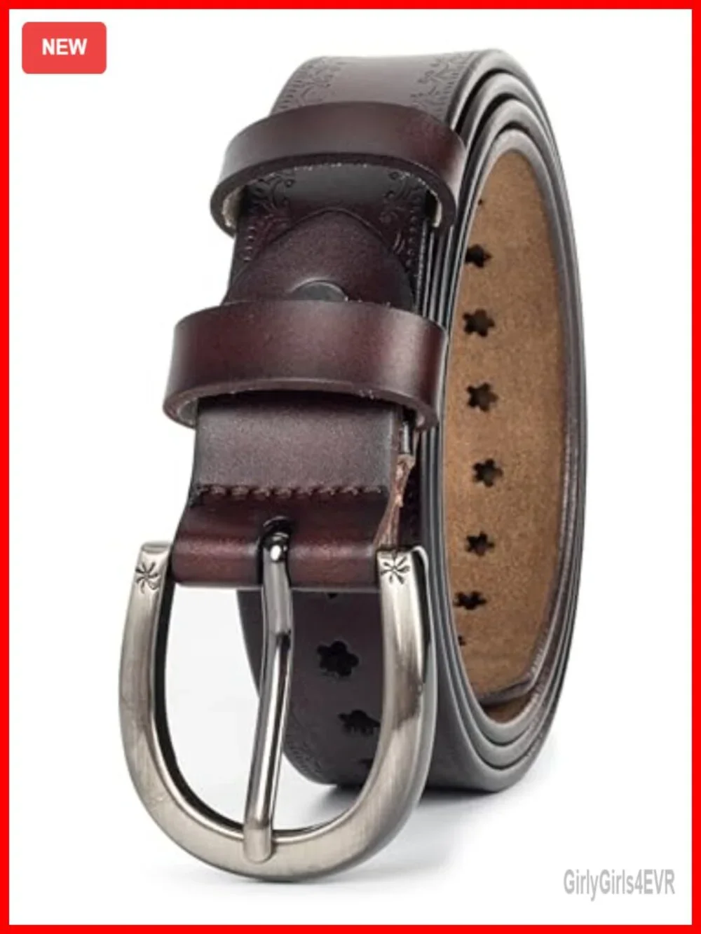 Vintage Floral Leather Belt for Women, Western Embossed Belt for Jeans and